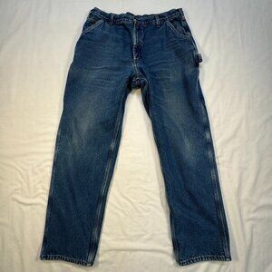 Carhart Carpenter Jeans Mens 38x34 Dungaree Fit Flannel Lined Hammer Loop